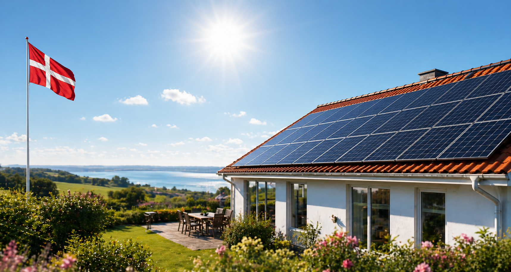 Solceller på villa med udsigt over vandet