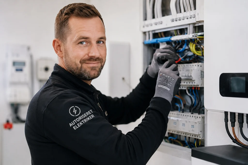 Autoriseret elektriker arbejder i en eltavle